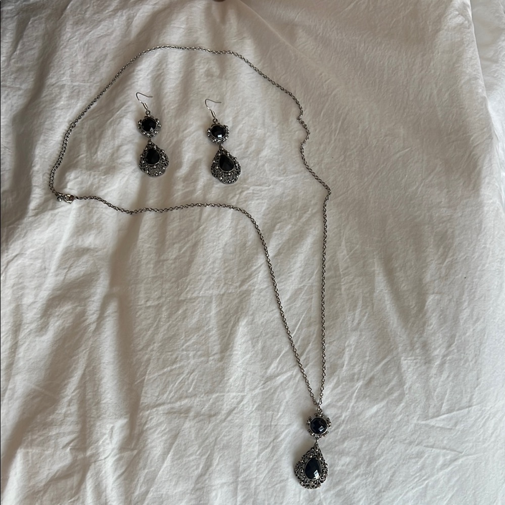 Silver Jewelry Set with Black Accents